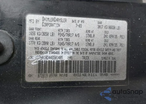 2004 Dodge Ram 1500 Slt/Laramie from USA, damaged, VIN 1D7HA18D44S501485